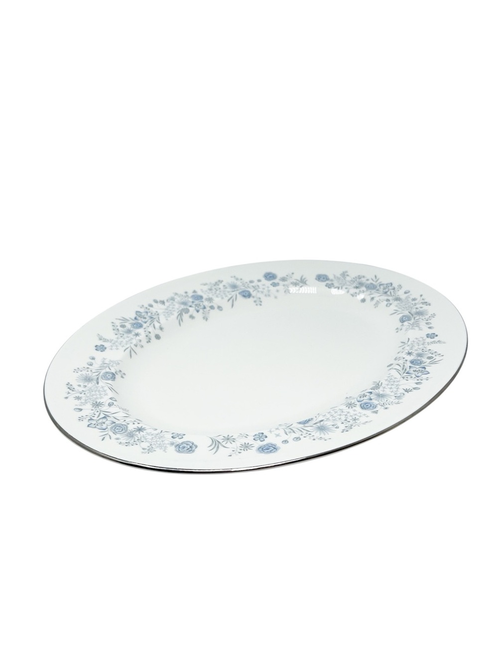 Vintage Wedgwood Belle Fluer Oval Serving Platter White Blue Flowers Plate EUC